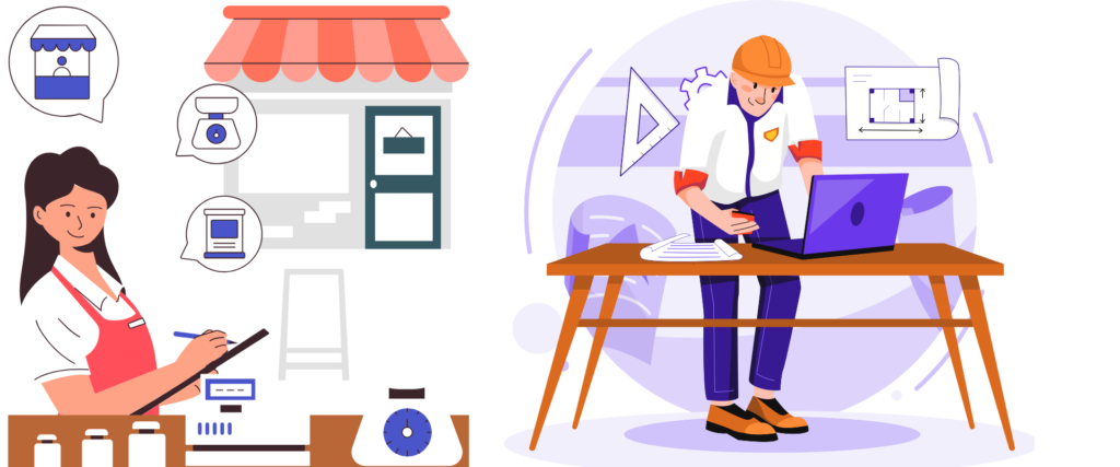 Shopkeeper and technician using GST billing software easily without technical skills